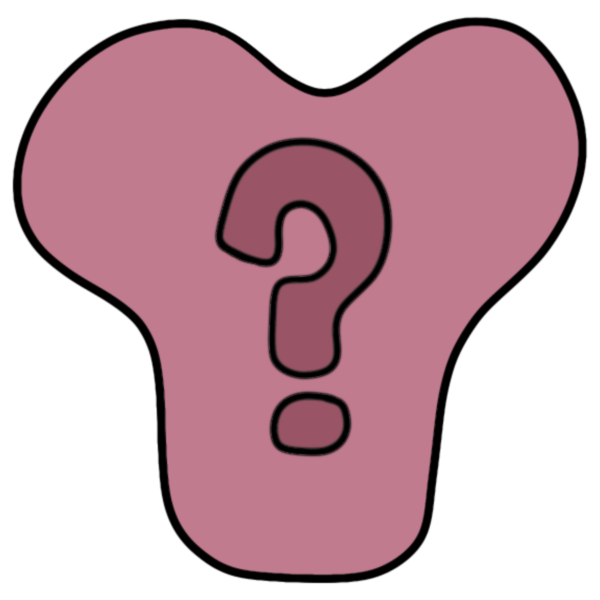 Y shaped pink blob with darker pink question mark on it
